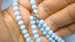 Lovely Vintage Strand Pale Blue (Turquoise??) Beads Necklace w 10K Gold Clasp