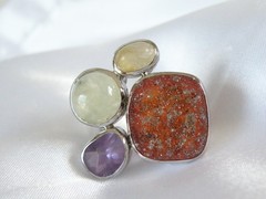 Huge Sterling Silver 925 Natural Gemstone Statement Vintage Ring Size 6