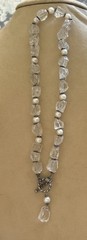 Vintage estate sterling silver raw rock crystal Pearl beaded Toggle necklace 925