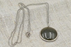 Soviet VTG old Russian Sterling SILVER 875 pendant nephritis jade stone chain