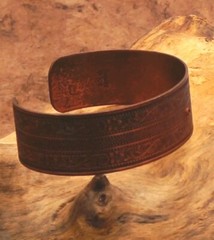 Vintage Solid Copper Cuff Art Nouveau Style Scroll Work W/ Flowers 7″ Adjustable