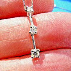 EARTH MINED DIAMOND Deco 3 STONE Style Necklace Box Chain 18 inch SOLID 14K GOLD