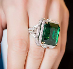 925 Sterling Silver Cz Ring 30CT(20MM) Green Emerald White Round Cocktail Party