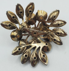 Vintage Rhinestones Brooch Topaz Amber Color Flower Prong Set Stones Pin