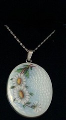 EXQUISITE Vintage 830 SILVER **HP ENAMEL GUILLOCHE**DAISIES**Pendant Necklace!!!
