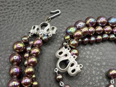 Vintage Rainbow Oil Slick Bead 3 Multi Strand Statement Layered Necklace