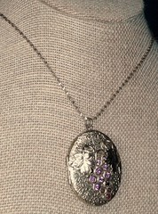 Vintage Art Nouveau Revival Grapes Locket Pendant Necklace Ormolu Rhinestones