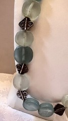 Vintage Blue Prehnite Silver Tone Spacers Necklace Hook Closure 26 Inches