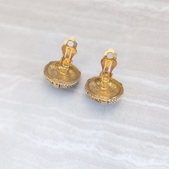 Vintage Clip On Earrings Statement Glam Gold Tone with Burgundy Center