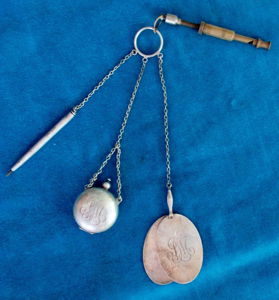 ANTIQUE SILVER VICTORIAN CHATELAINE – 4 ACCESSORIES – Monogram