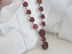 Sterling Silver 925 Natural Garnet Drop V Tennis Necklace