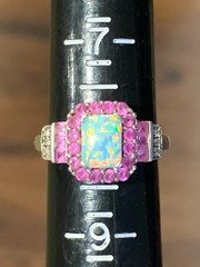 Vintage Sterling Silver Opal ring pink topaz accent stones signed P star M sz 8