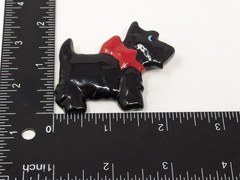 Vintage Scottie Dog Brooch Black Enamel Red Bow Flying Colors Figural Pin