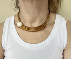 Vintage Mid Century Modern GoldTone White Center Bar Chocker 15” Necklace