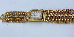 VTG Signed Inmode bracelet watch Gold-tone rhinestone chain retro mod 7″