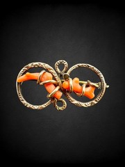 4pc Antique Victorian Gold Fill Mediterranean Coral Jewelry Set Brooch Necklace