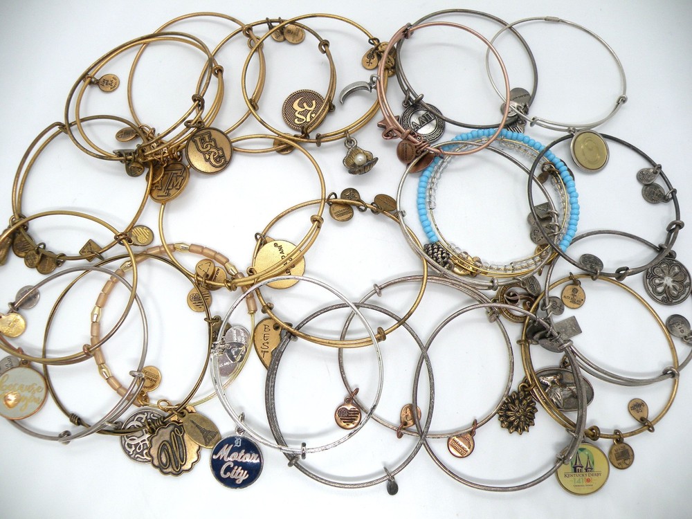 Lot of 25 Alex and Ani Wrist Silver & Gold Tone Charm Bracelet Bangles