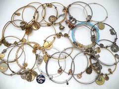 Lot of 25 Alex and Ani Wrist Silver & Gold Tone Charm Bracelet Bangles
