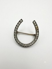 Antique Edwardian Rhinestone Horseshoe Brooch Pin Good Luck Equestrian