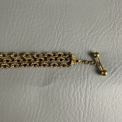 Vintage Gold Tone Multi Strand Chain Necklace Textured Links Toggle Clasp 16″