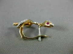 ESTATE .42T DIAMOND & AAA RUBY 18KT ROSE GOLD 3D SNAKE FUN HANGING EARRINGS