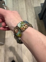 Vintage Ayala Bar Retired Fabric Under Glass Panel Bracelet Magnetic Clasp