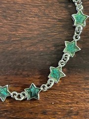 Vintage Multi-Color Abalone Star Silver Tone Bracelet 7″