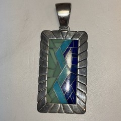 VINTAGE CAROLYN POLLACK 925 STERLING, LAPIS ,TURQUOISE INLAY MOSIAC PENDANT
