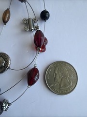 Vintage Lia Sophia “Medici” Necklace/ Silver Tone/ Colorful Beads -Reds & Browns