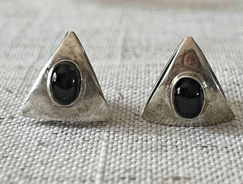 Vintage Silver and Black Onyx Earrings Art Deco …