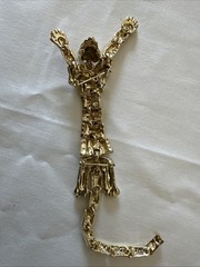 VTG Articulated Leopard Shoulder Brooch Gold Tone Amber Enamel Big Cat Pin 1980s
