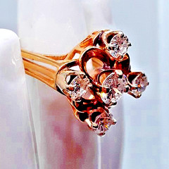 Antique 14K Gold & Five Diamond Ring – High Pierced Mount, 1.45 Carats, Sz. 7