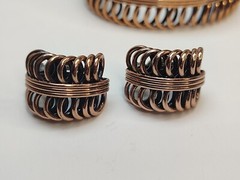 Vintage Renoir Signed Copper Coil MCM Cuff Bangle Bracelet & Clip On Earring Set