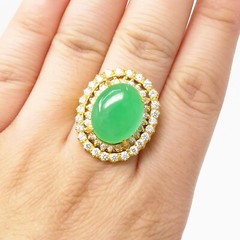 NYJEWEL 14K Yellow Gold Large Jade & Diamond Ring