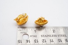 Vintage Clip On Earrings Gold Tone Orange Rhinestone