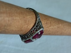 Antique Art Deco 14K ADR White Gold Synthetic Ruby Filigree Marquise Ring Sz 6.5
