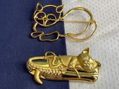 Vtg Mixed Cat Jewelry Lot Enamel Faux Pearl / Onyx / Gems Rhinestones
