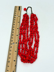 VTG Red Glass Bead Multi Strand Necklace Adjustable Length Estate Find