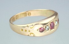 Lovely Antique Victorian Solid 15K Gold Ruby Diamond Gem Ring Chester 1892 5.75