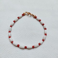 Natural Coral Bracelet White-Red Coral Bracelet Gemstone Handamde Coral Jewelry