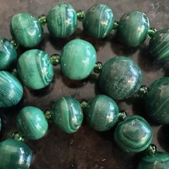 Vintage Genuine Natural Malachite Graduated Bead 20” Necklace 93g