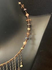 Bronze tone Fringe Chain Choker Collar Necklace multicolored beads f37