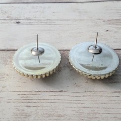 Vintage Earrings for Pierced Ears Beige Center Gold Tone Halo