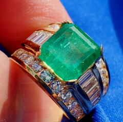 Original EARTH MINED EMERALD DIAMOND Engagement Ring Vintage Deco SOLID 18K GOLD