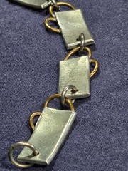 Artisan Signed Mixed Metal Hearts 6.5″ Bracelet Brass & Silver Tone Excellent