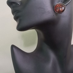 Vintage Baltic Amber Stud Earrings Cognac Sun Spangles Open Back Silver Tone