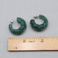 Vintage Acrylic Green Embossed Hoop Pierced Earrings 1″