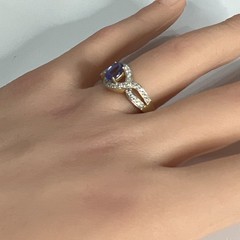 14k Yellow Gold Oval Cut Tanzanite & Round Natural Diamonds Ring Sz 8