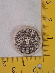 Vtg Beige Ceramic Celtic Goddess of Healing Fire & Inspiration Round Shape