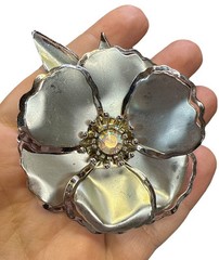 Vintage Metal Flower Brooch Pin W Earrings Clips Set